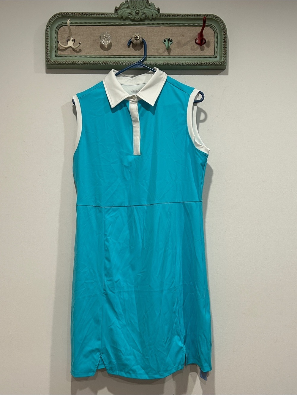 Ace golf’s large Sleeveless Turquoise Polo Mini Dress with White Collar women’s